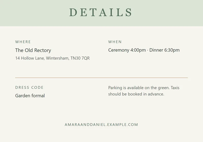 Botanical Details Card - a floral invitation design