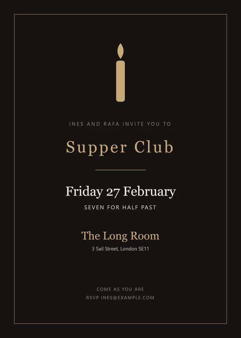 Candlelit Dinner Party Invitation - a dark invitation design