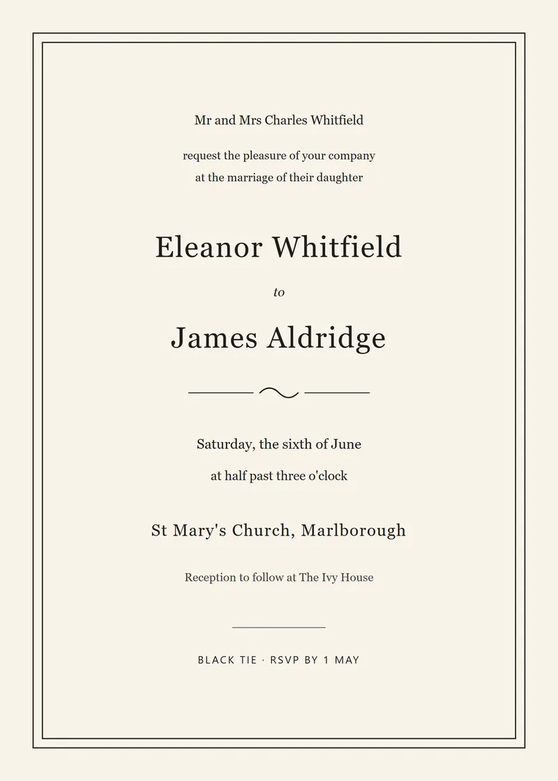 Classic Ivory Wedding Invitation - a minimal invitation design