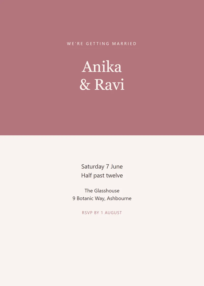 Blush Bold Wedding Invitation - a modern invitation design