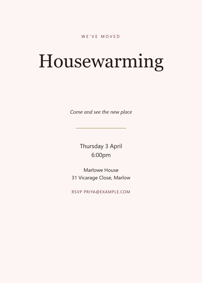 Claret Classic Housewarming Invitation - a elegant invitation design