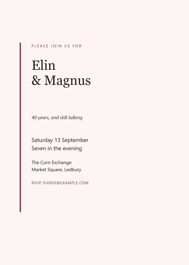 Claret Editorial Anniversary Party Invitation - a modern invitation design
