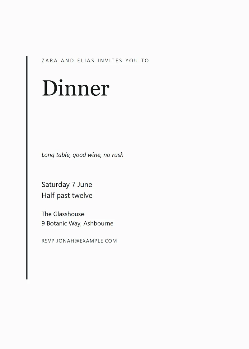 Ink Editorial Dinner Party Invitation - a modern invitation design