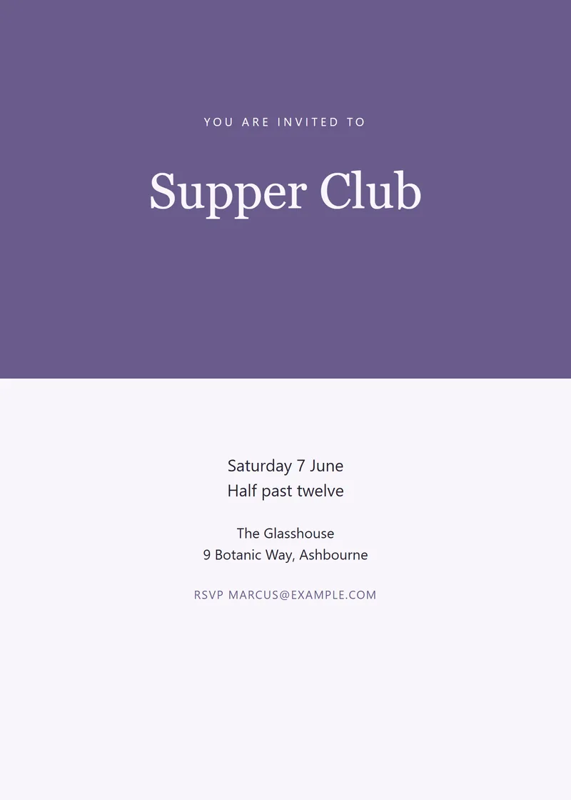 Lavender Bold Dinner Invitation - a modern invitation design