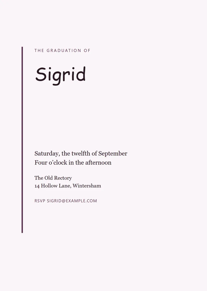 Plum Editorial Graduation Party Invitation - a modern invitation design