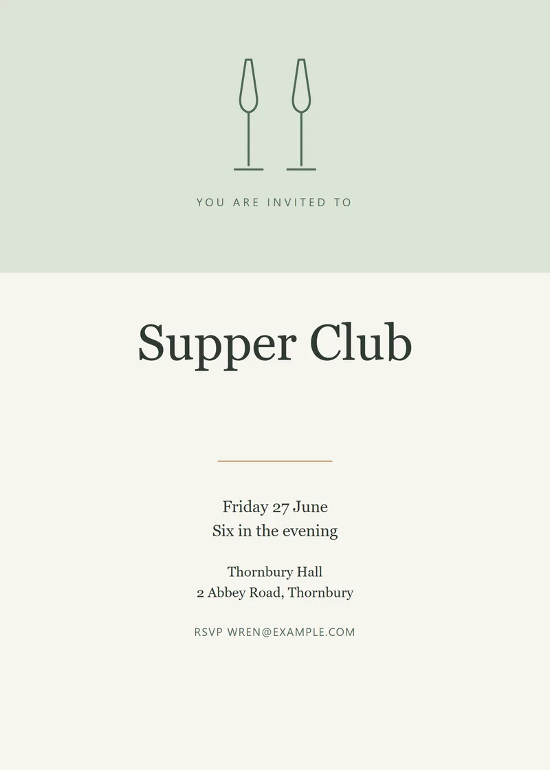 Sage Banner Dinner Invitation - a retro invitation design