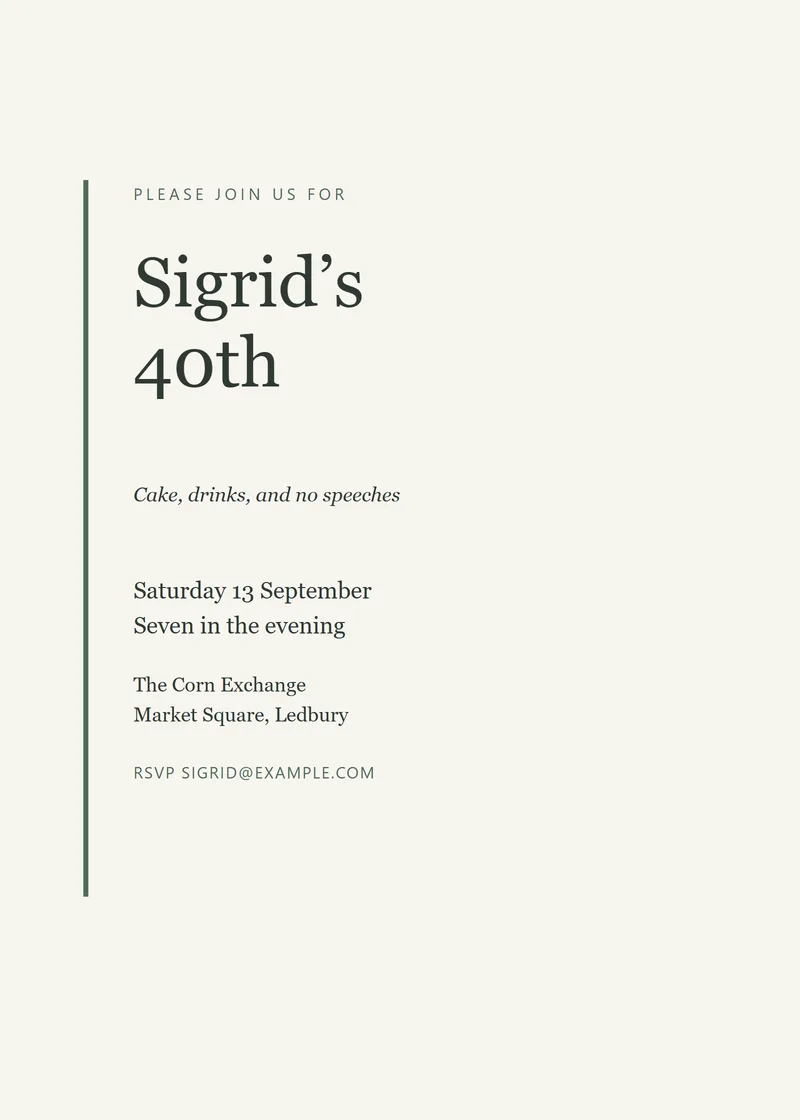 Sage Editorial Birthday Invitation - a modern invitation design